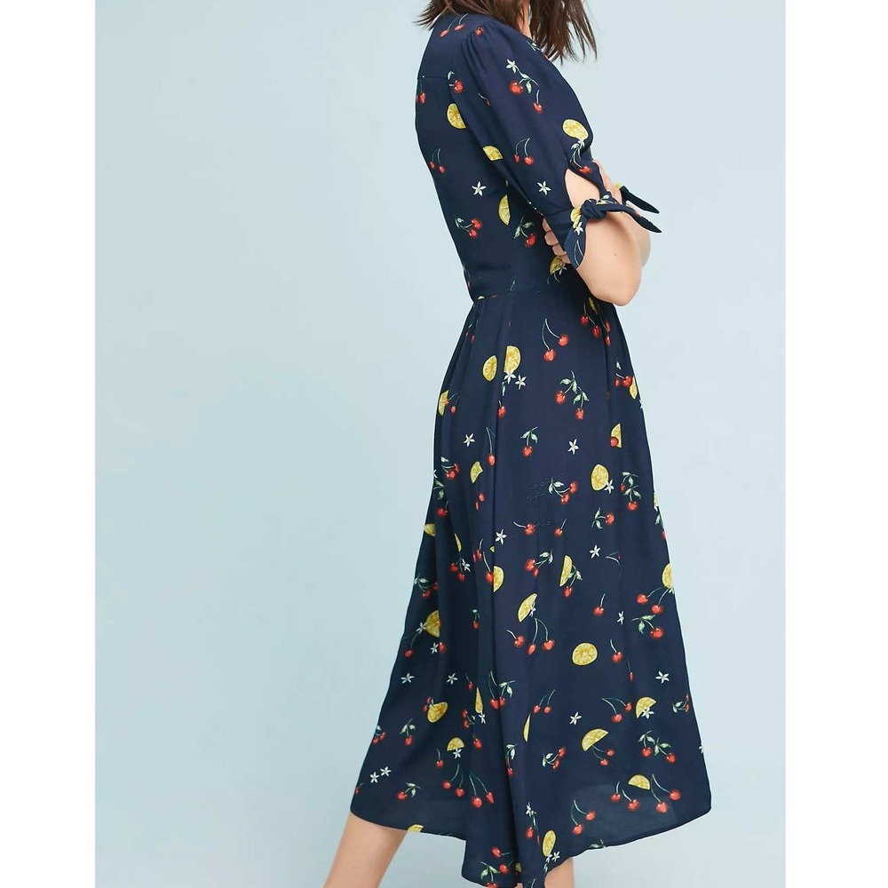 NEW Capulet Anthropologie Bettie Midi Shirtdress Navy Fruit Print Size Medium - Picture 2 of 15